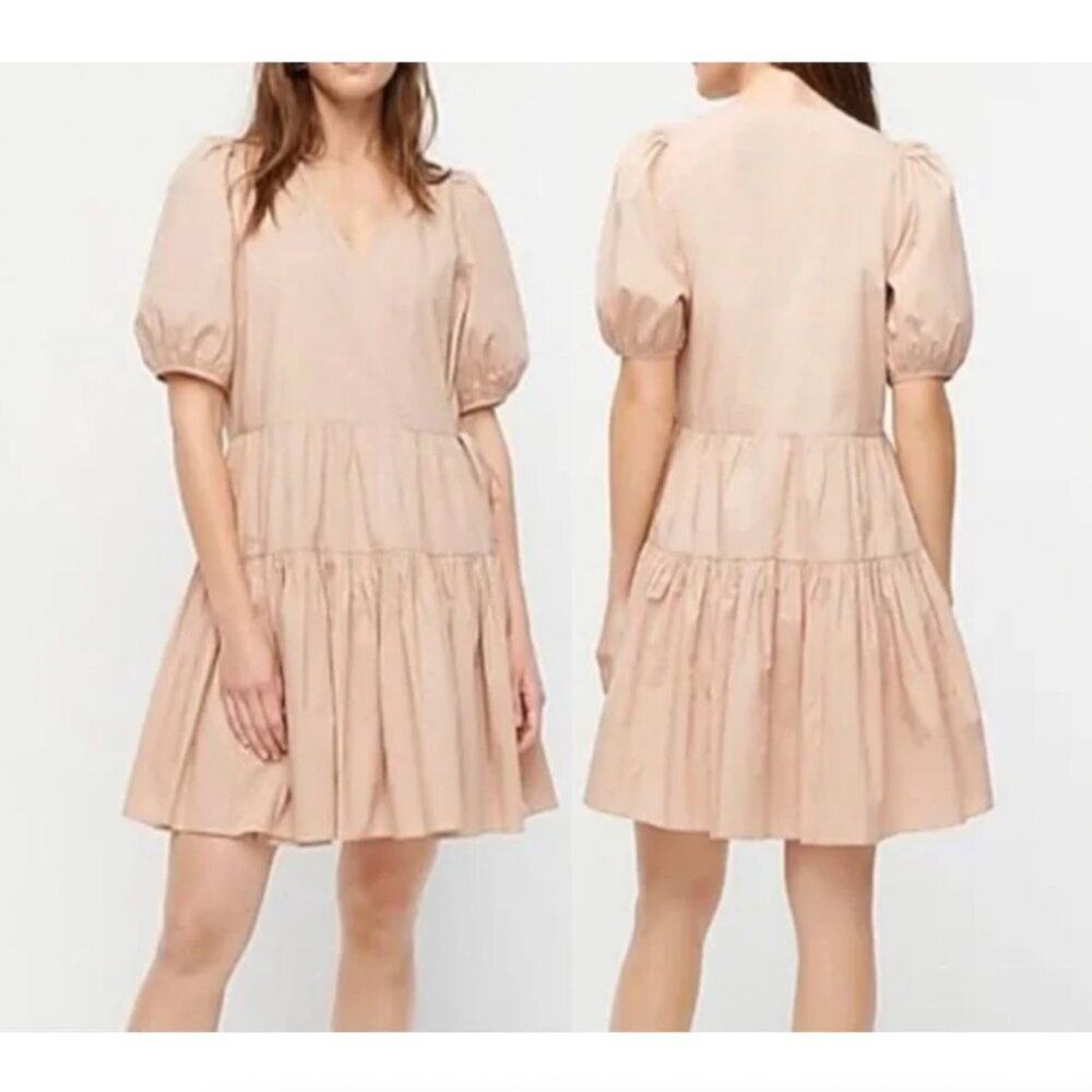 J. Crew Tan Puff-Sleeve Cotton Poplin Wrap Dress